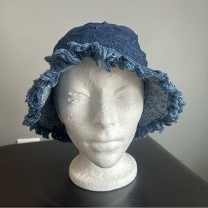 E.K.O Vintage Blue Denim Bucket Hat with Fringe edges